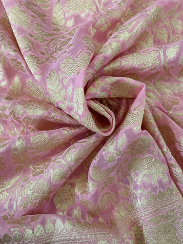 Banarasi Pure Chiffon Saree | Light Pink | Handwoven | Ships from California